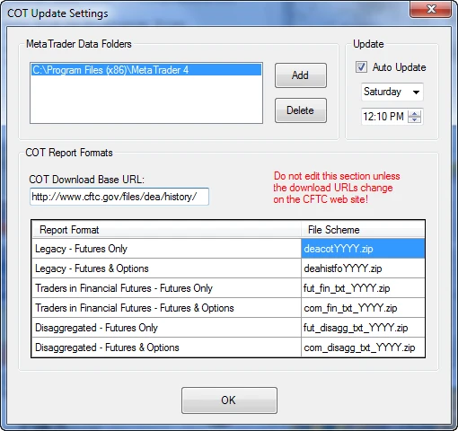 COT Updater Settings